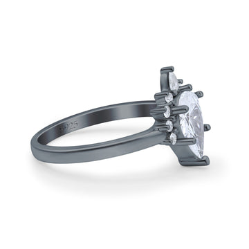 Teardrop Art Deco Pear Engagement Ring Black Tone, Simulated Cubic Zirconia 925 Sterling Silver